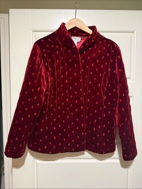 Coldwater Creek red velvet jacket floral velour burgundy M